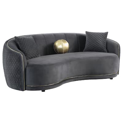 Brookside Velvet Upholstered Curved Sofa Dark Grey - N/A