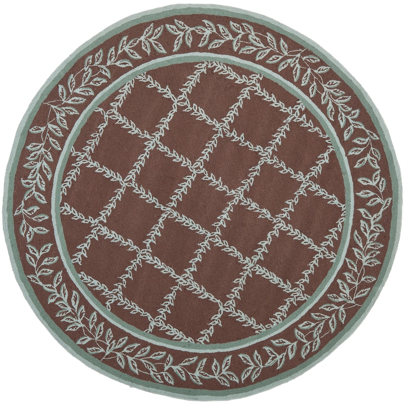 SAFAVIEH Handmade Chelsea Kimber Trellis French Country Wool Rug - 5'6" Round - Brown/Blue - Round
