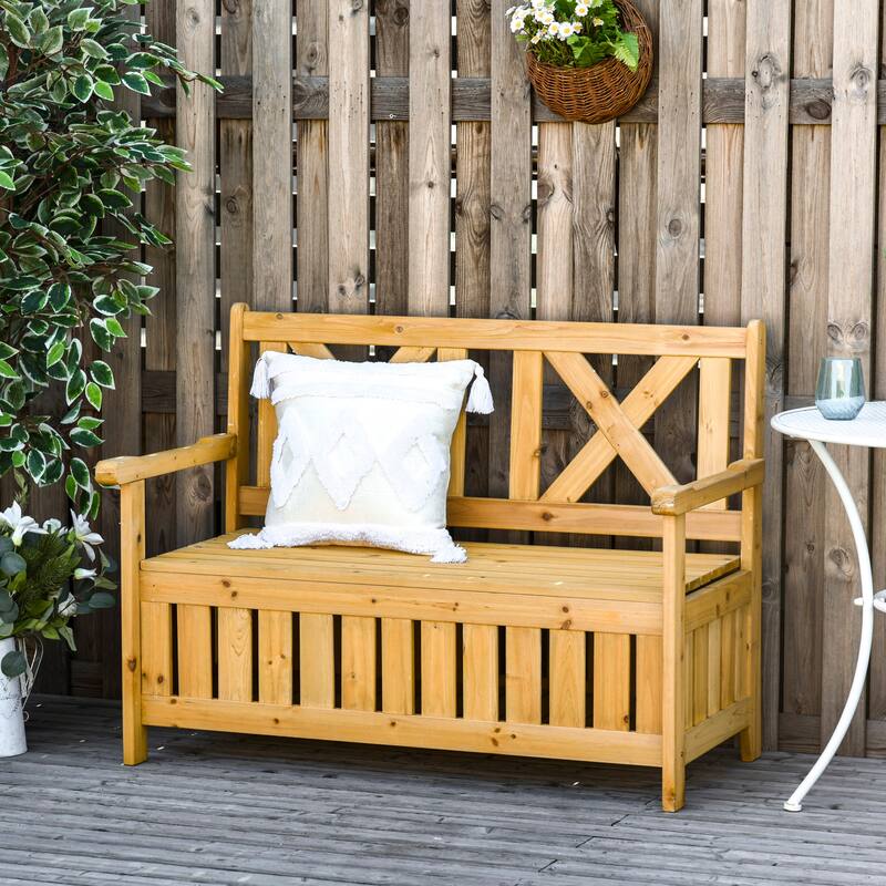 29 Gallon Garden Storage Bench with Waterproof Frame, Large Entryway Deck Box w/ Unique X-Shape Back, Louvered Side Panels - Yellow
