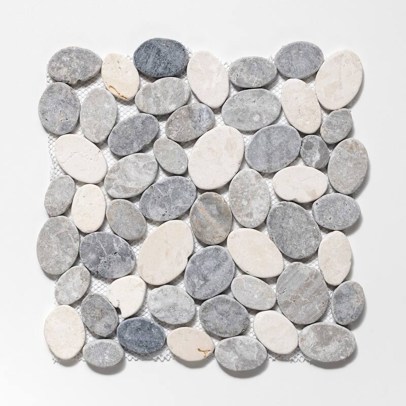 Coin Marble 11 in. x 11 in. Marble Mesh-Mounted Mosaic Wall and Floor Tile - Light Grey, Grey & Off-White - 11 in. x 11 in.