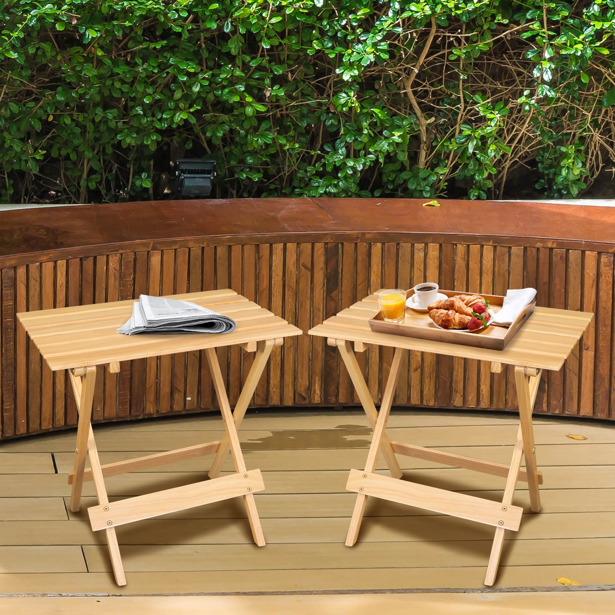 Solid Wood Portable Folding Side Table Set of 2 - 18