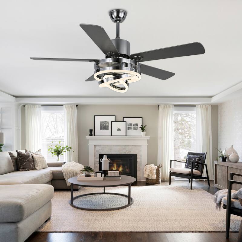 Oaks Aura 52in. DIY Shade Modern Reversible Ceiling Fan with Light, 6-Speed Silent Motor Ceiling Fan with Remote for Large Room