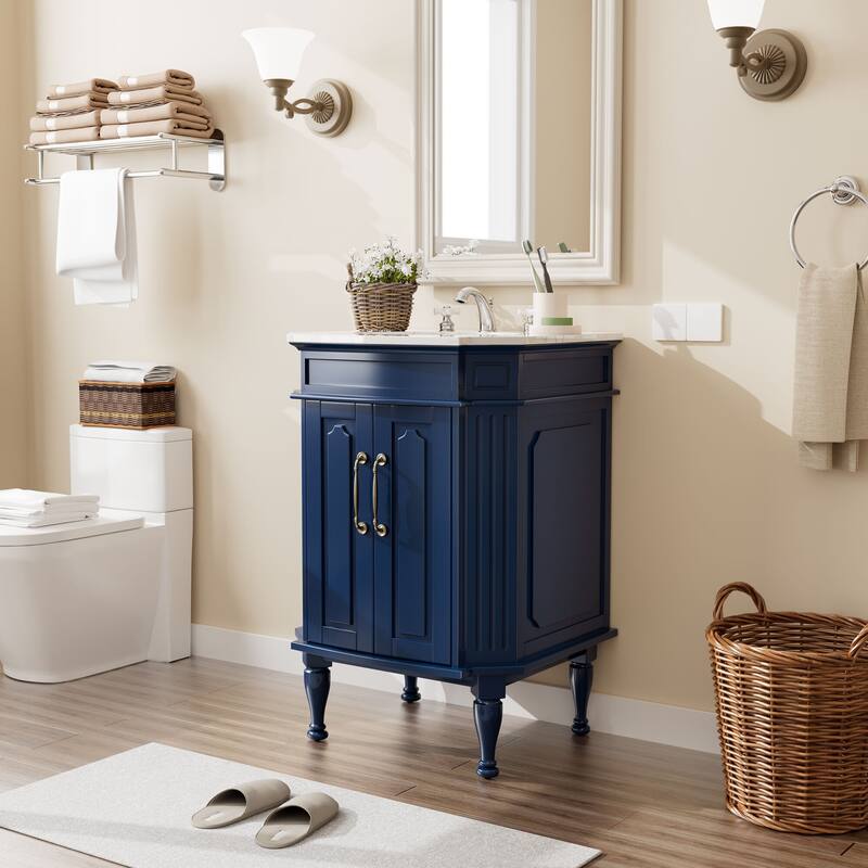 Elegant 24-Inch European Bathroom Vanity with Gold Accents and Marble-Style Sink