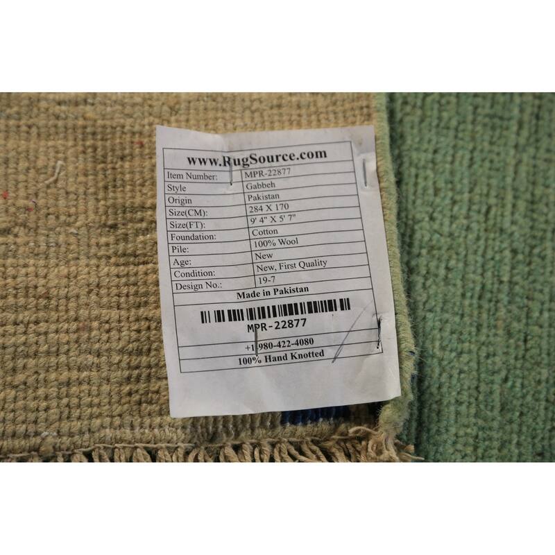 Light Green Modern Gabbeh Oriental Area Rug Hand-Knotted Wool Carpet - 5'7" x 9'4"