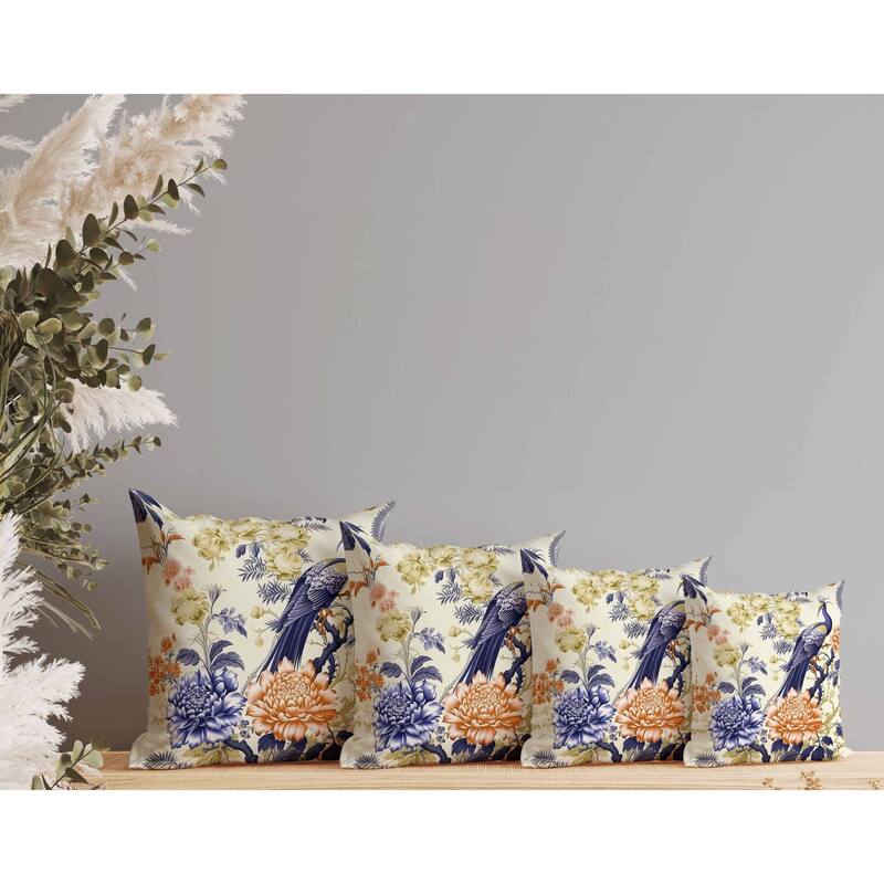 Peacock Panache Indoor/Outdoor Reversible Throw Pillow Blue and Orange