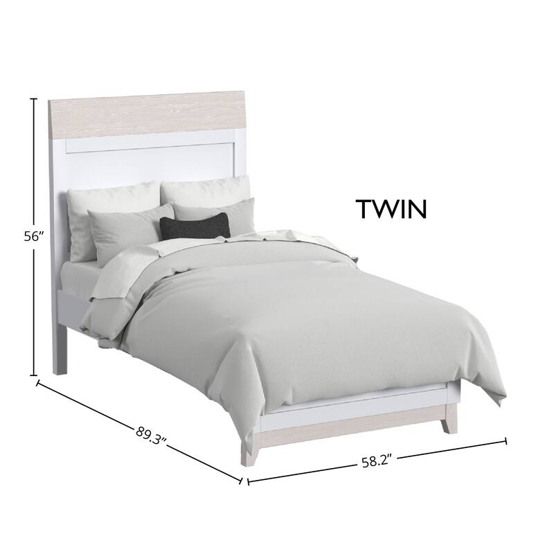 Rowan Modern Wood Complete Twin Bed, Ash Linen White