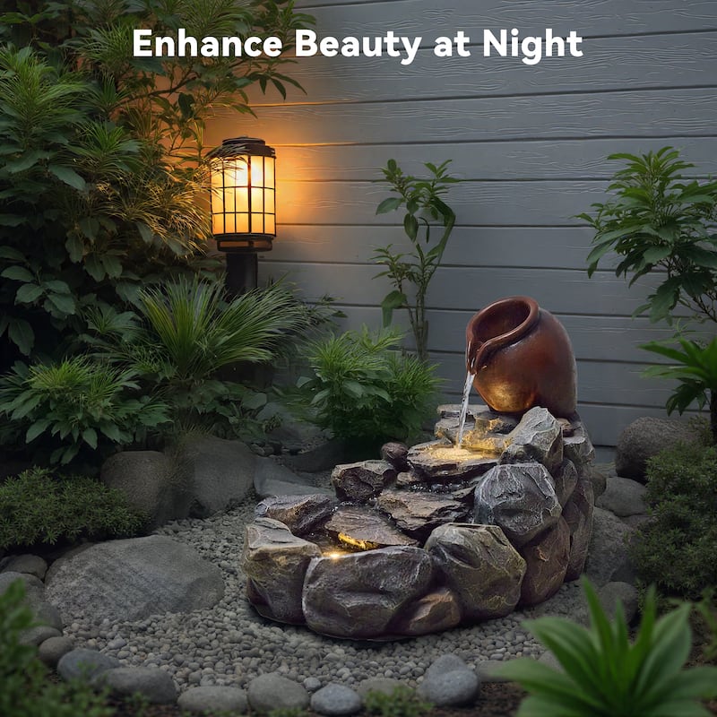Outdoor Tiering Rocky River Stream Water Fountain Weather Resistant with LED Lights