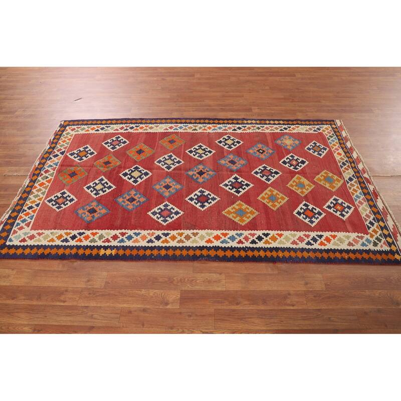 Kilim Qashqai Persian Vintage Rug Flatweave Bedroom Red Wool Carpet - 4'2"x 7'2"
