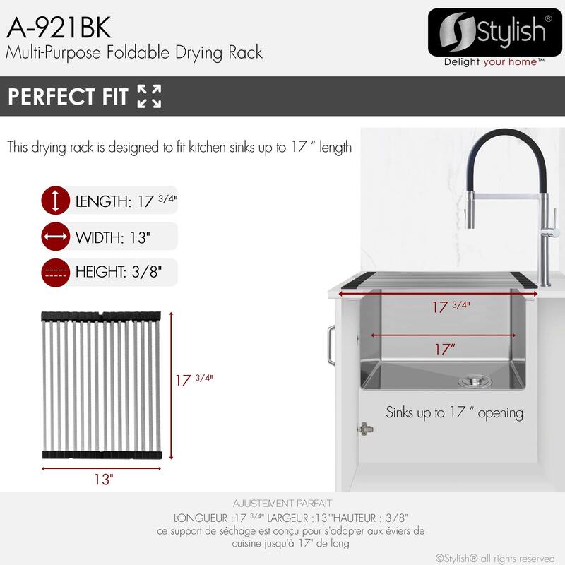 STYLISH 18" Multi-Purpose Foldable Drying Rack A-921BK - 17 3/4" x 13" x 3/8"