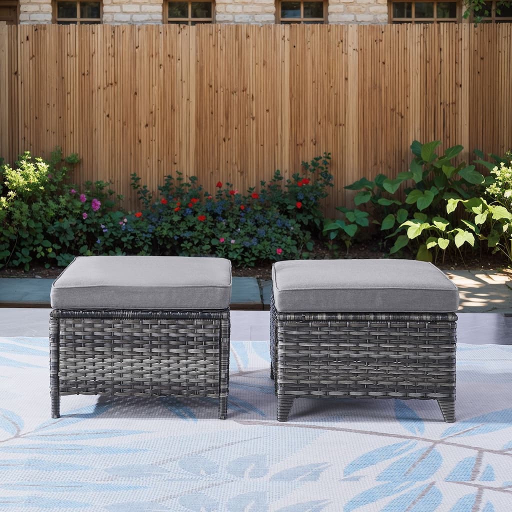 Outdoor Patio Footstool Ottomans with Cushion Grey-Grey - Grey