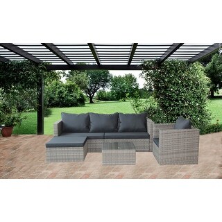 4-Piece Wicker Patio Conversation Set with Grey Cushion - Bed Bath ...