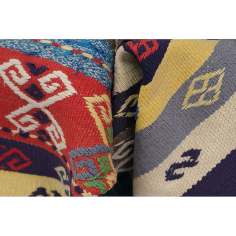Hand Woven Oriental 100% Wool Carpet Southwestern Tribal Multi-Colored Kilim Area Rug - 8' 10'' X 6' 2''