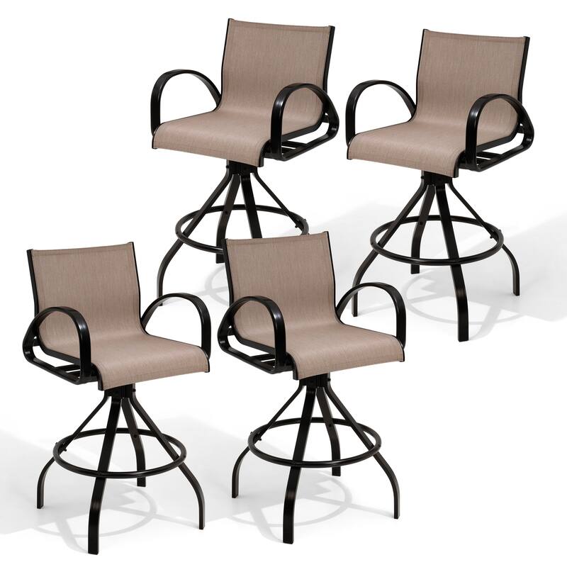 Pellebant 2/4-Piece Outdoor Indoor Patio Swivel Aluminum Bar Stools Sunbrella Textilene - AUGUSTINEASHE - 4-Piece