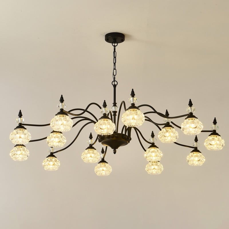 Farmhouse Antique Chandeliers with Glass Shade, Vintage Black Crystal Chandelier - 48 in-15 Light