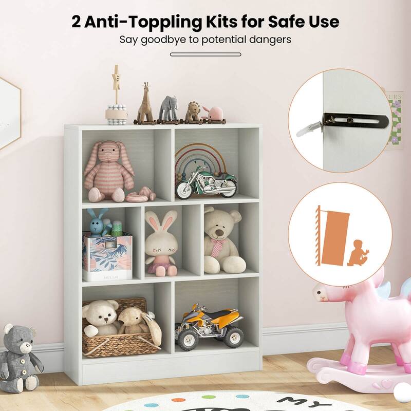 Costway 7-Cube Bookcase for Kids 41" Wooden Toy Storage Organizer - See Details