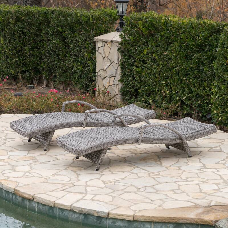 2-Piece Outdoor Wicker Lounge Chair with Armrests, All-Weather Patio Chaise Chair Rattan Recliner, No Cushion Needed