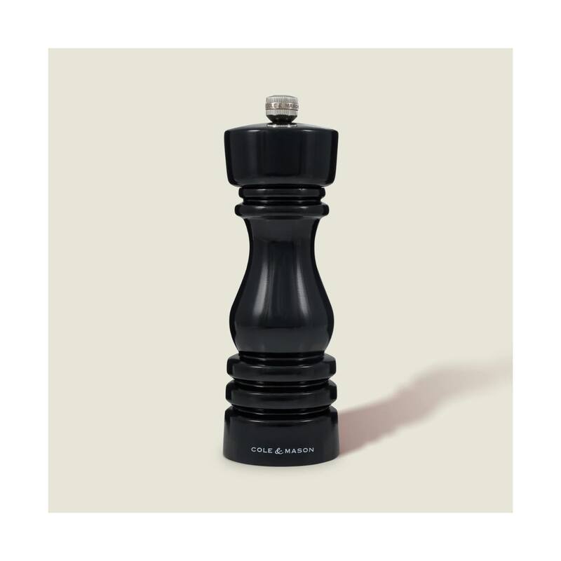 Cole & Mason London Black Gloss Pepper Mill 7" - Adjustable Grind, Carbon Steel Mechanism