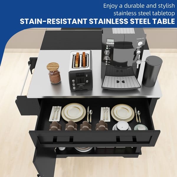 Moasis 42" Kitchen Island on Wheels with Stainless Steel Top & Drop Leaf