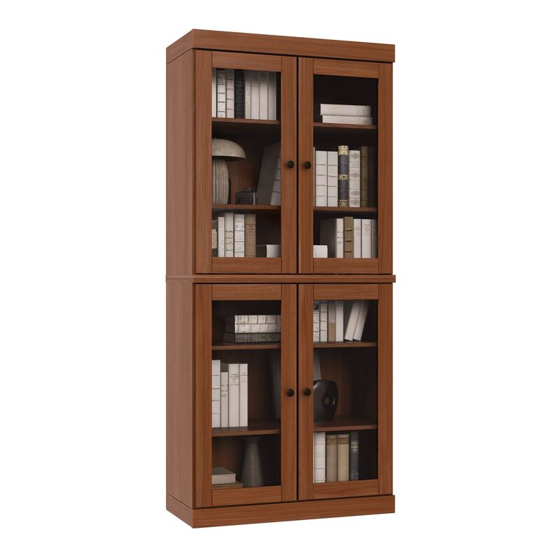 Palace Imports Solid Wood 6-Shelf Bookcase, Clear Glass Doors, Adjustable Shelves