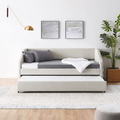 Twin Size Daybed with Trundle Upholstered Tufted Sofa Bed, Linen Fabric