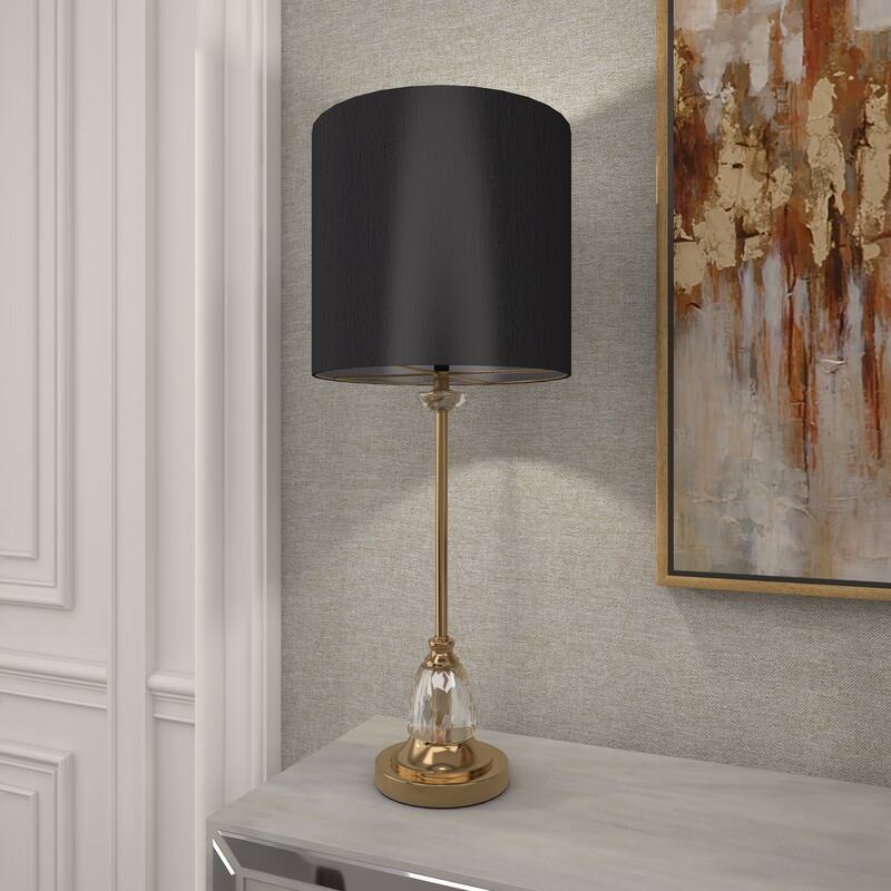 Crystal Room Table or Buffet Lamp with Black Shade and Gold Accents - Black or Gold - Roche River Decor