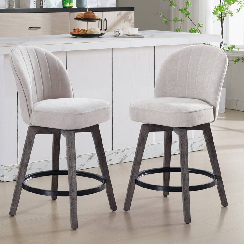 HOMYKA Swivel Bar Stool with Wood Legs Set of 2 - N/A