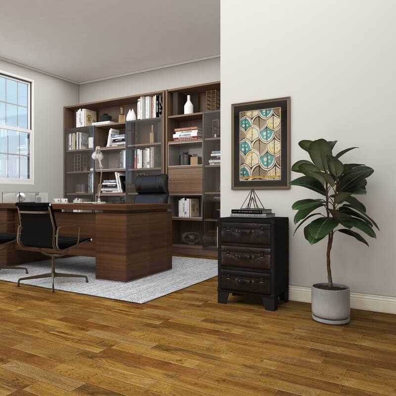 Dark Brown Faux Leather Vintage Faux Leather Cabinet with Buckles and Straps Detailing