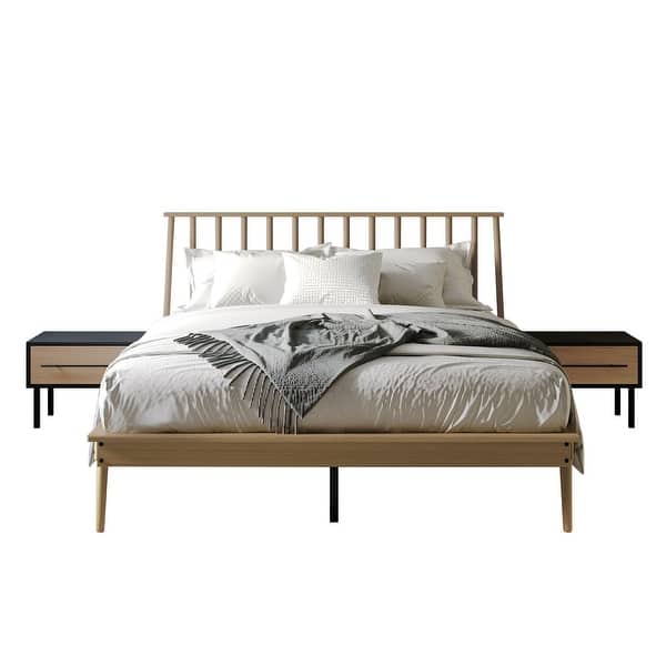 slide 2 of 34, CraftPorch Vintage 4-pieces Wooden Bedroom Set Light Oak - King