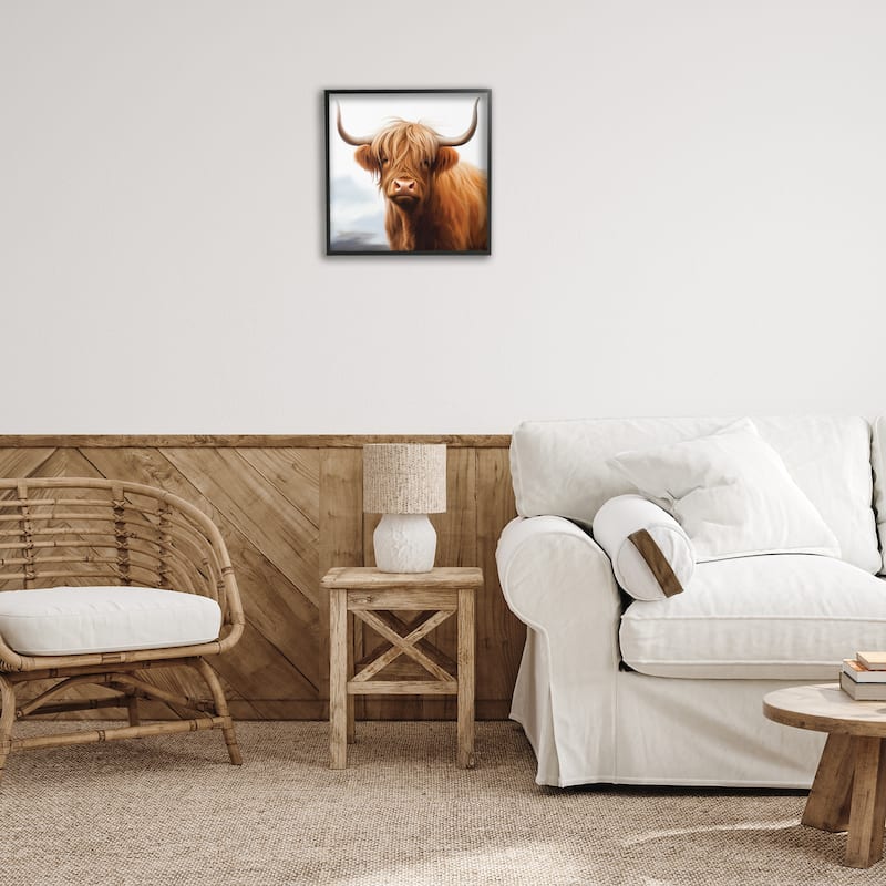Stupell Long Horn Highland Cow Portrait Framed Giclee Art Design By Heidi Kuntz