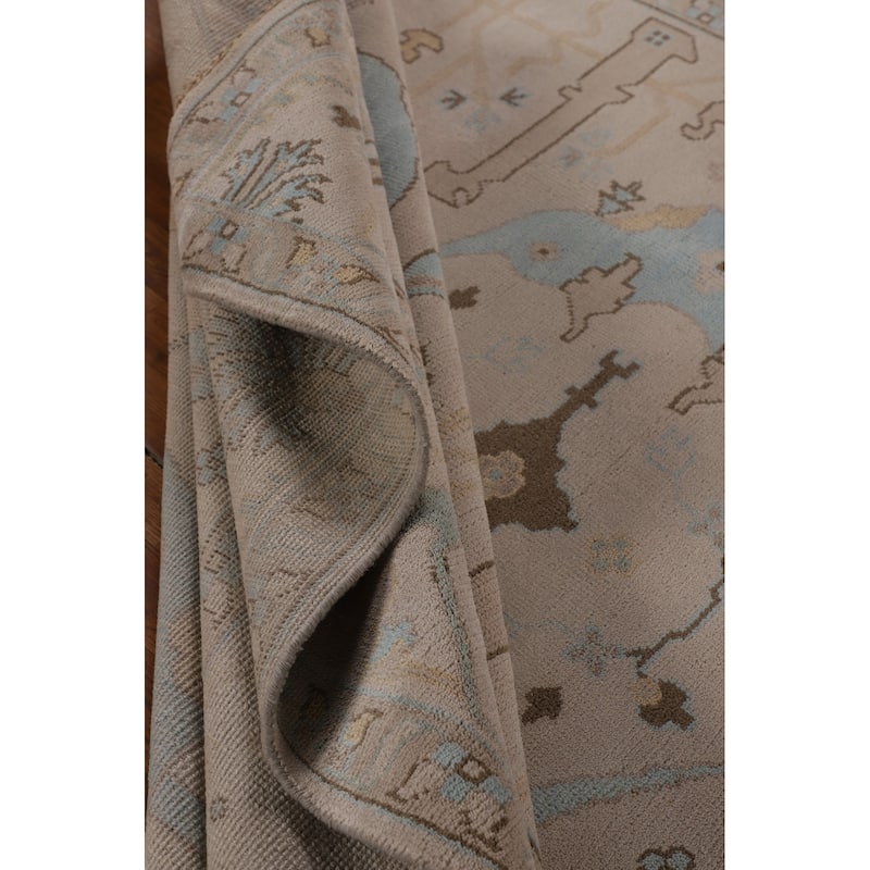 All-Over Beige Oushak Indian Area Rug Hand-Knotted Wool Carpet - 9'2" x 11'8"