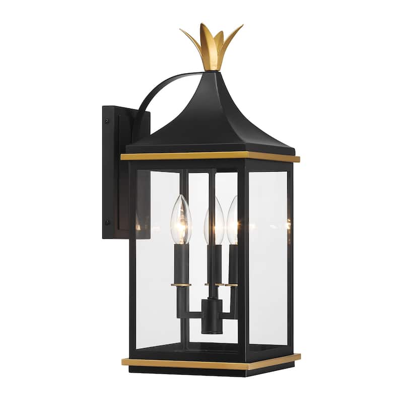 Crystorama Lighting Group SIM-801 Simpson 3 Light 20" Tall Outdoor - Matte Black / Textured Gold