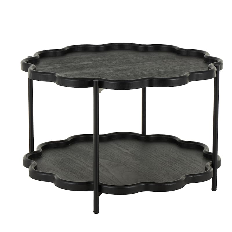 Wood Floral Inspired 2 Level Accent Table with Metal Legs - Black - Roche River Decor