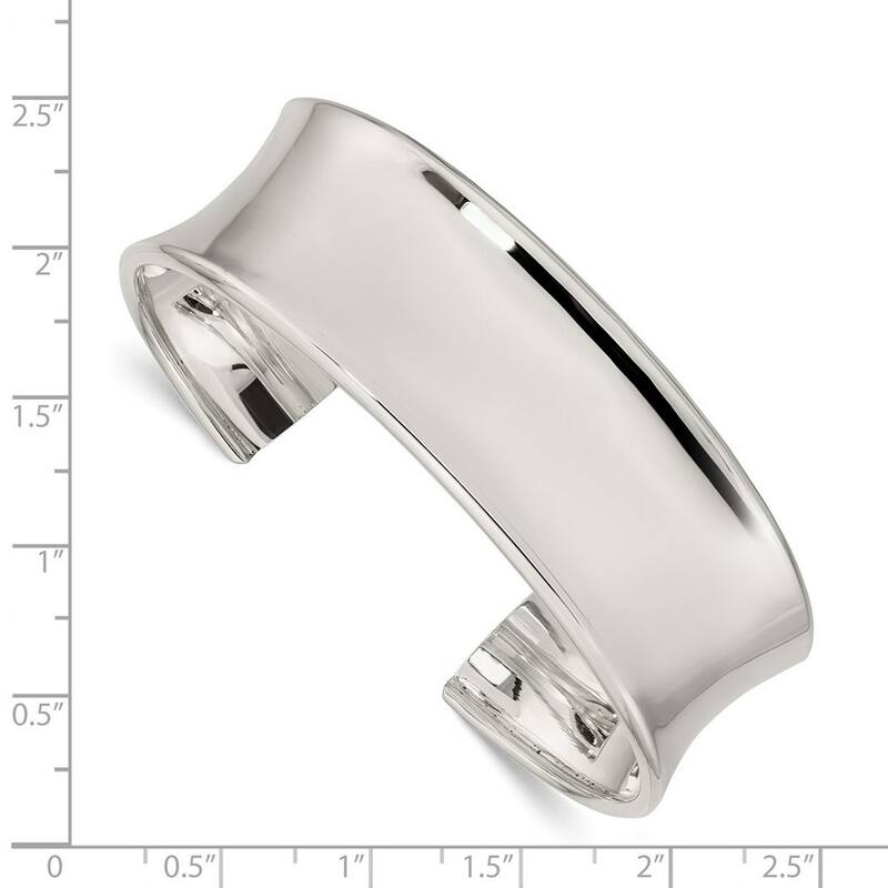 Curata 925 Sterling Silver 20mm Concave Polished Cuff Bangle Bracelet