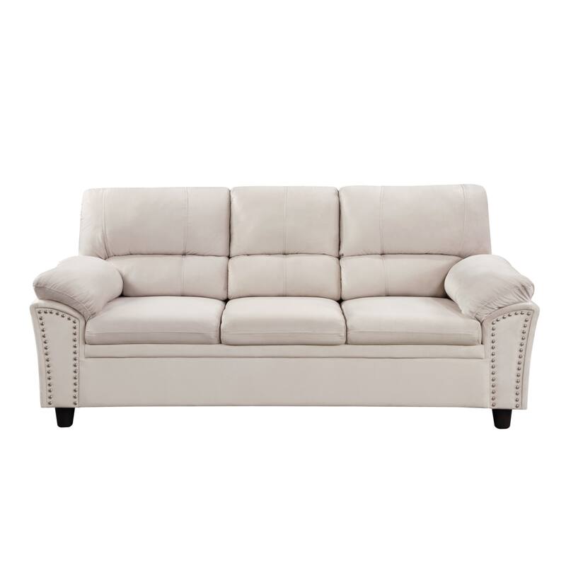 Mid-century Modern Upholstered Velvet Sofa Set with Armchair, Loveseat, 3-Seater Sofa