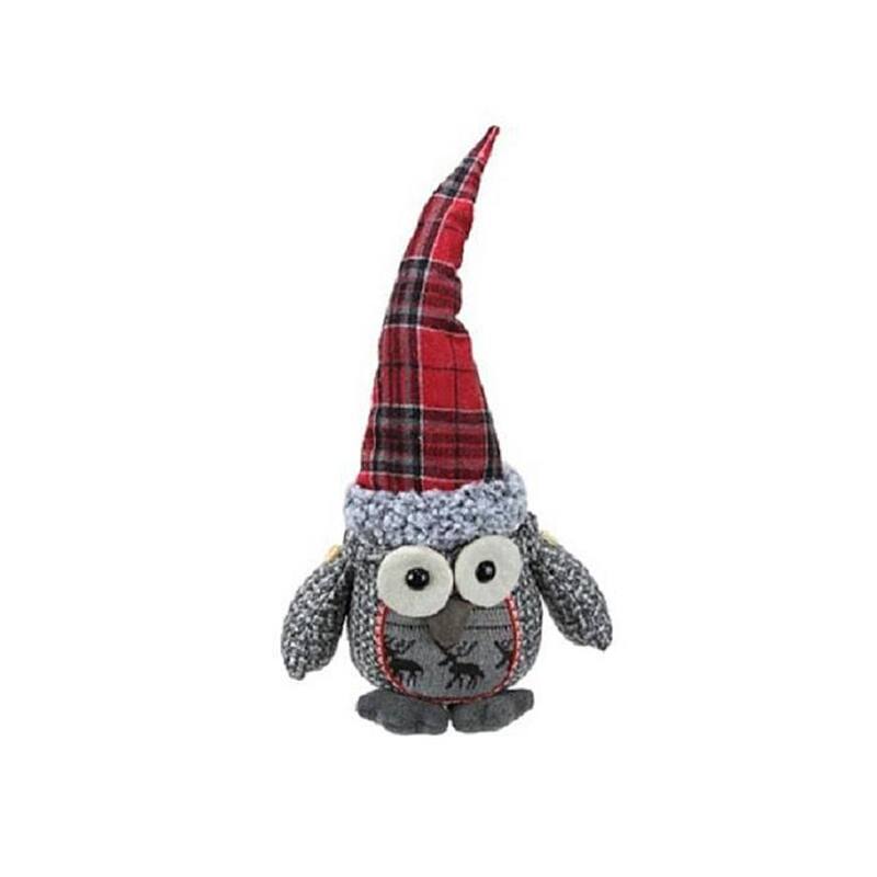 16.75" Red and Gray Traditional Owl Christmas Tabletop Figurine