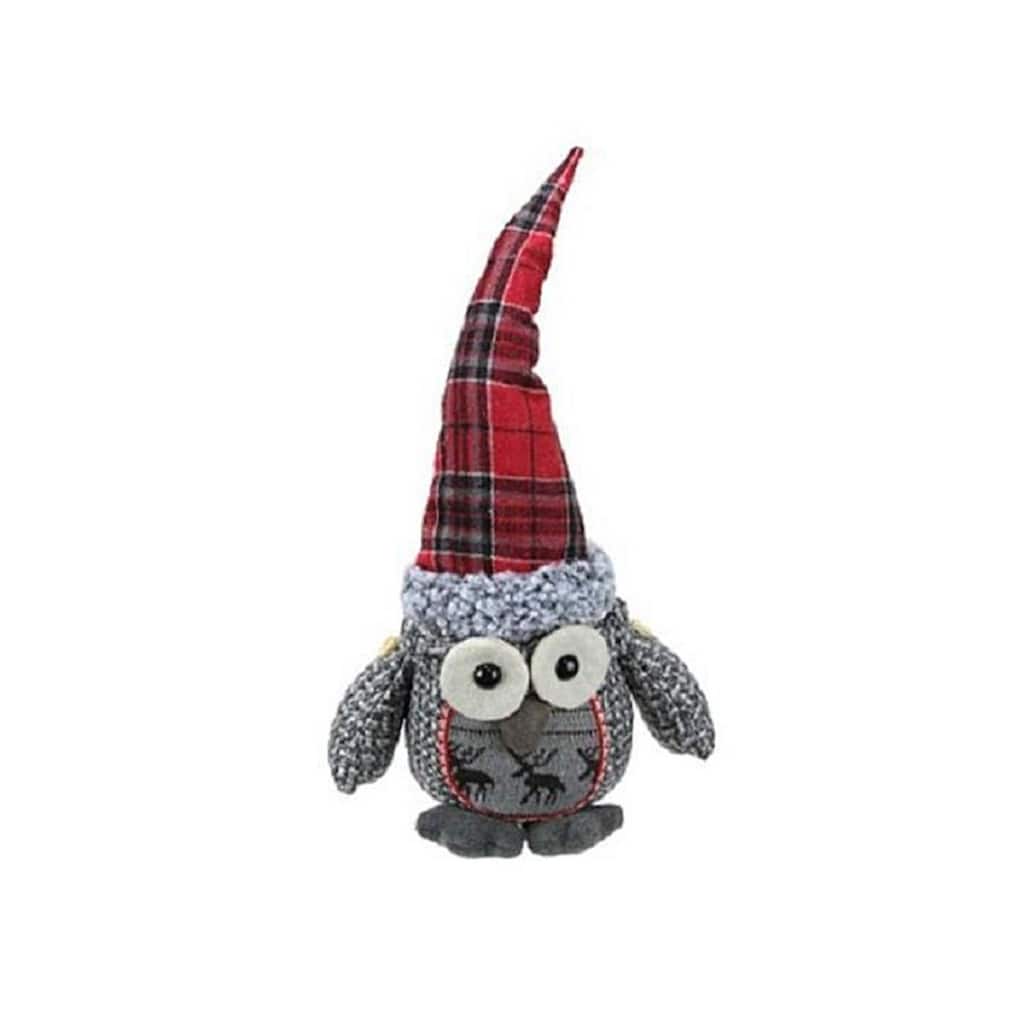 16.75" Red and Gray Traditional Owl Christmas Tabletop Figurine