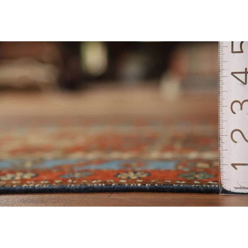 Hand Knotted Oriental 100% Wool Carpet Traditional Geometric Oranges & Rust Heriz (serapi) Runner Rug - 12' 7'' X 2' 10''