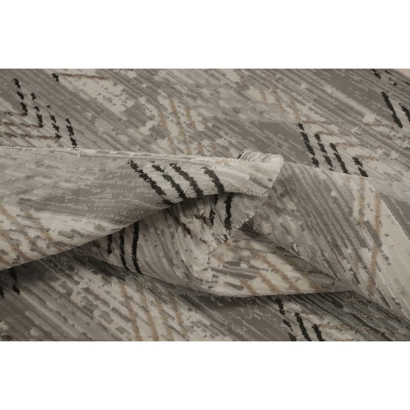 Machine Made Oriental Polyester Carpet Modern Geometric Greys & Charcoal Modern Area Rug - 7' 5'' X 5' 2''