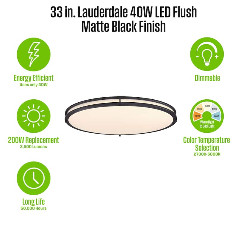 Westinghouse Lighting Lauderdale 33 Inch 40 Watt LED Indoor Flush Mount Ceiling Fixture with Color Temperature Selection