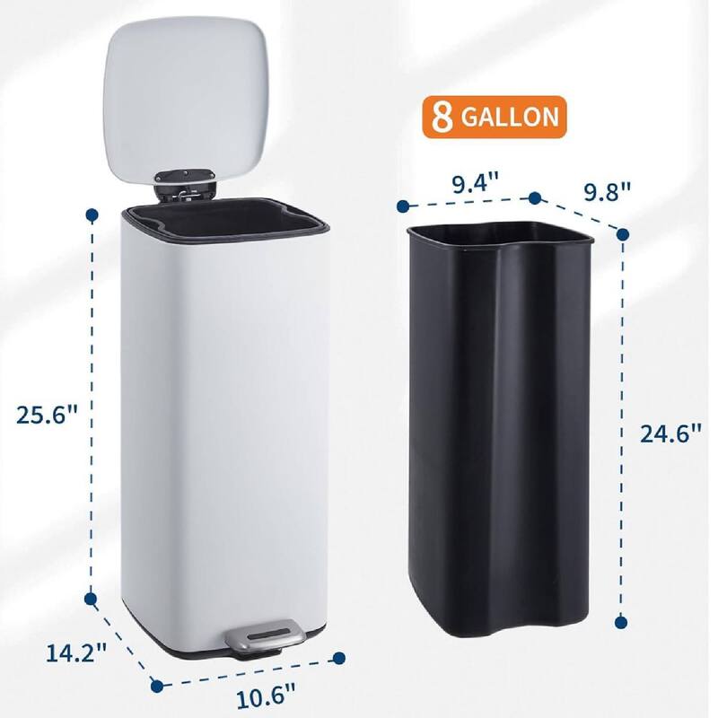 8 Gallon Step-On Kitchen Trash Can, Garbage Can for Home Office Bedroom