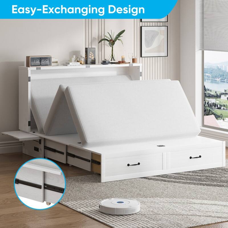 Mixoy Queen Murphy Bed Chest with Charging Station and Storage Drawer,No Mattress