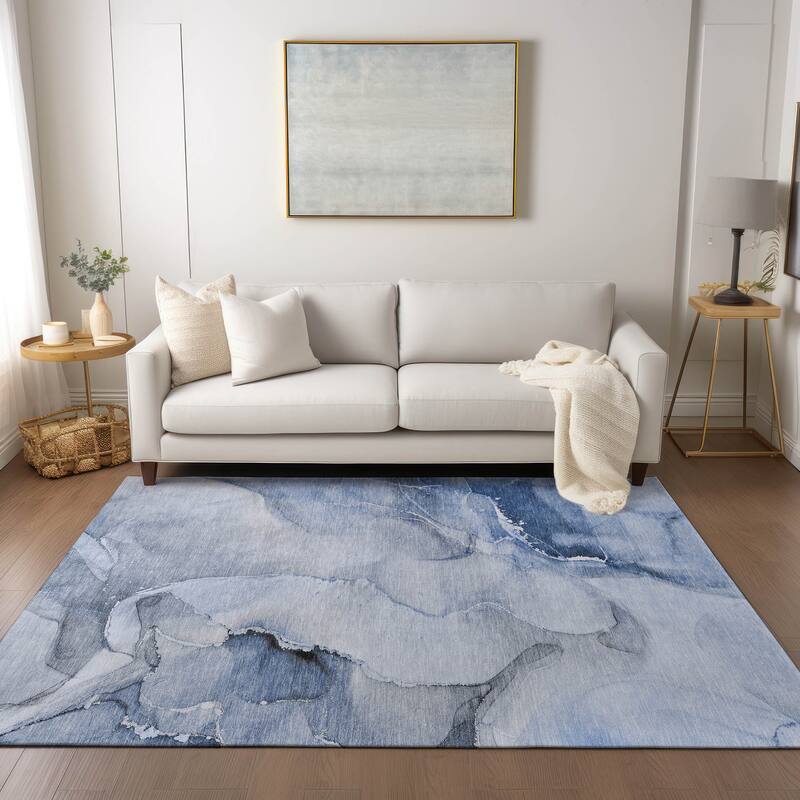 Machine Washable Indoor/ Outdoor Abstract Chantille Rug - Blue - 5' x 7'6"