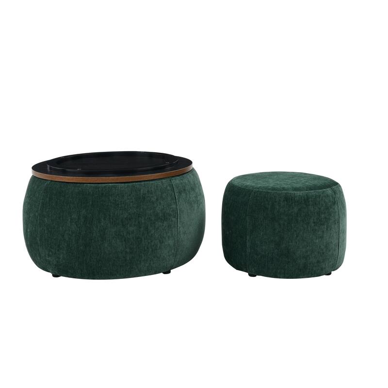 Woven Rattan Upholstered Ottoman with Storage and 2 in 1 Function