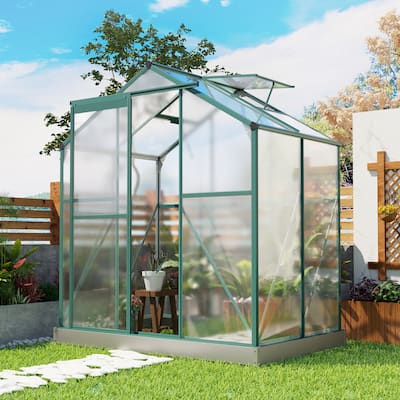 6.2ft Wx4.3ft D Greenhouse, Walk-in Greenhouse with 2 Windows and Base,Aluminum Hobby Greenhouse with Sliding Door
