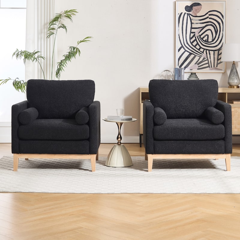 35.4"W Modern Reading Chair Set of 2,Upholstered Accent Chair with Pillows and Wood Legs