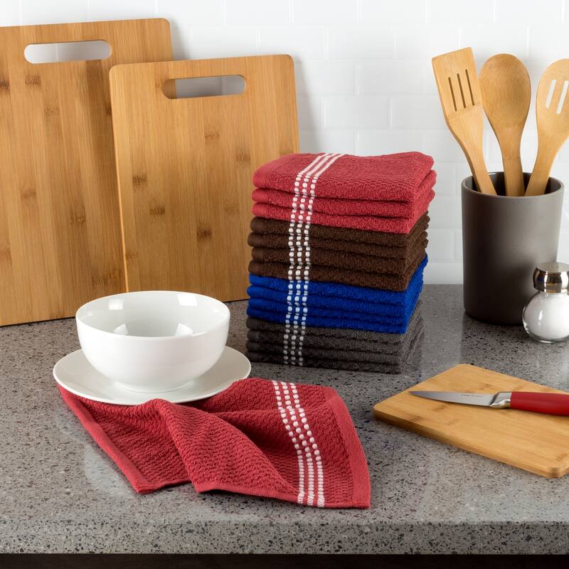 16Piece Combed Cotton Dish Cloths Set Popcorn Terry Weave Kitchen