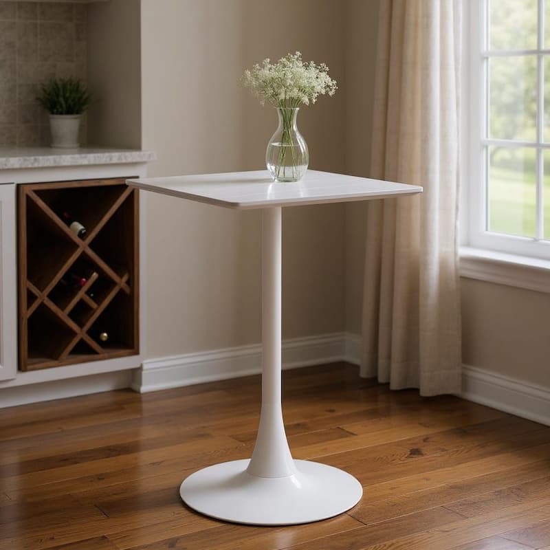 HomeRoots 24" White Wood and Steel Square Bar Table - 24.00 in. x 41.70 in. x 24.00 in. - White