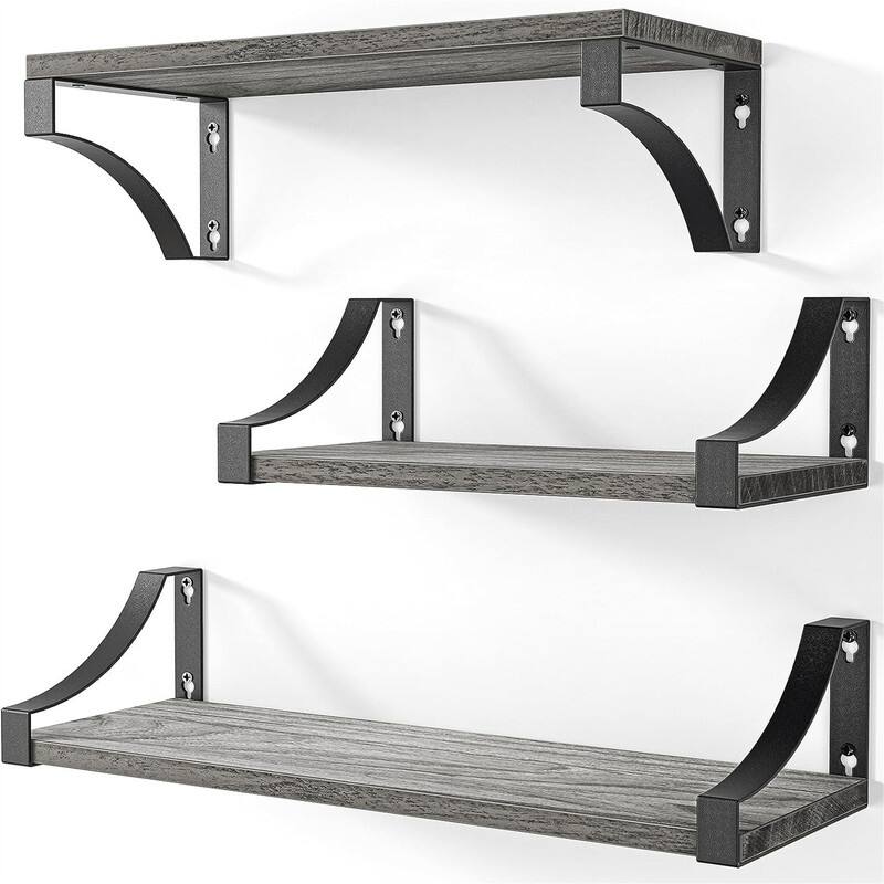 Wall Shelves Set of 3 - 16.4"D x 5.9"W x 0.7"H - Grey