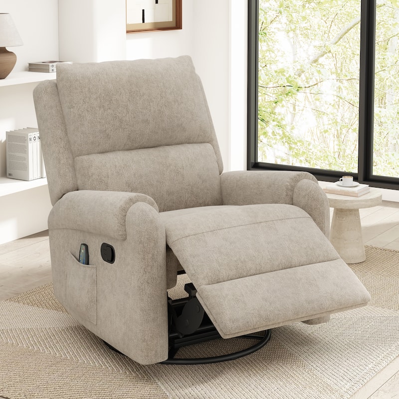 Christopher Knight Home - Solara Upholstered Swivel Rocker Recliner Chair with Massage and Side Storage Pocket - Oat.