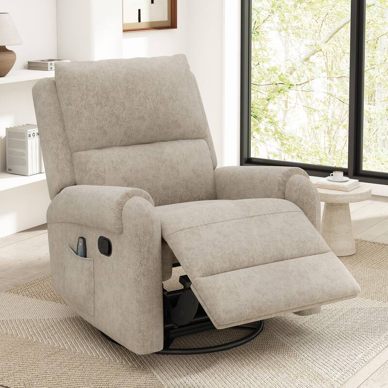 Manual Recliner Massage Recliner Chair Nursery Recliner Chair Swivel Rocker Recliner Sofa with a Side Storage Pocket - Oatmeal
